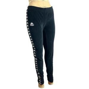 Kappa Black Velvet Logo Side Stripe Leggings Y2K Size M